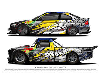 Fototapeta premium Race car wrap design vector for vehicle vinyl sticker and automotive decal livery 