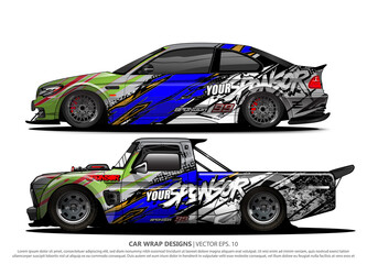 Race car wrap design vector for vehicle vinyl sticker and automotive decal livery
