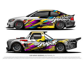 Race car wrap design vector for vehicle vinyl sticker and automotive decal livery
