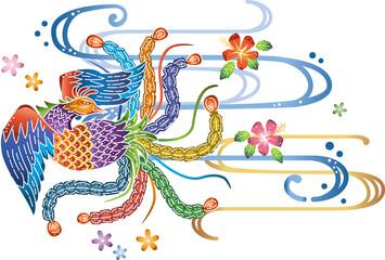 沖縄の伝統工芸琉球紅型の鳳凰デザイン
