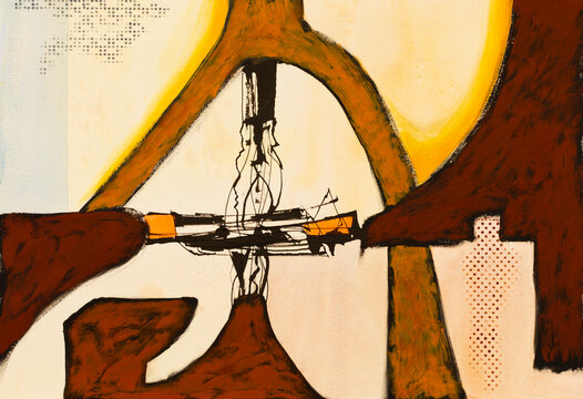 Roughly executed abstract painting with a ominous feel 