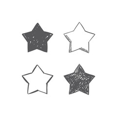 Hand drawn star icons. Set of doodle stars.