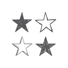 Fototapeta na wymiar Hand drawn star icons. Set of doodle stars.
