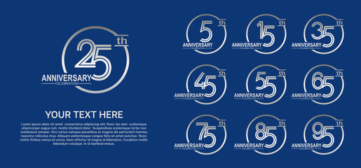 set anniversary logotype premium collection silver color multiple line with circle style