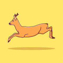 Fototapeta na wymiar Cute Running Deer Cartoon Vector Illustration. Animal Nature Concept Vector. Cartoon images for icons, coloring books, backgrounds, and more. Flat Cartoon Style