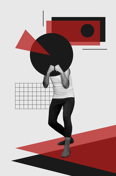 Collage with a standing man in a fighting pose
