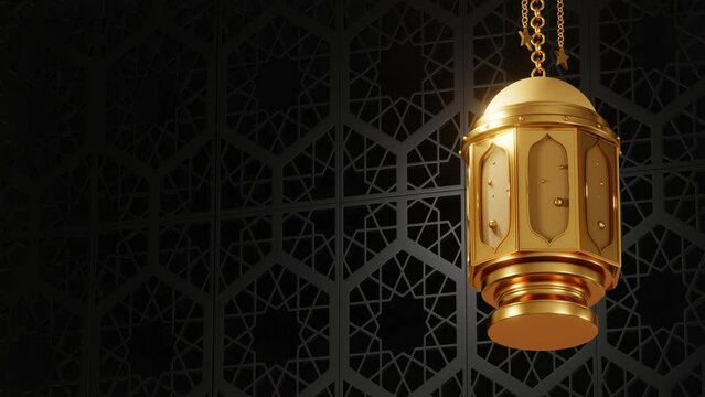 3d render animation video Luxury Ramadan scene, Hanging Lantern Candle Holder Ramadan Decorations.