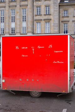 Red trailer box on a street in Berlin
