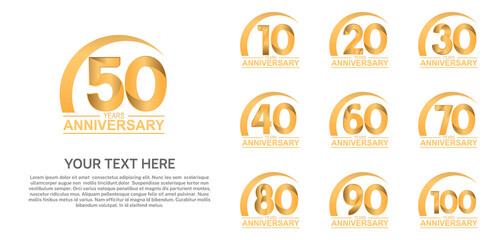 set anniversary logotype premium collection gold color with swoosh on white background - obrazy, fototapety, plakaty