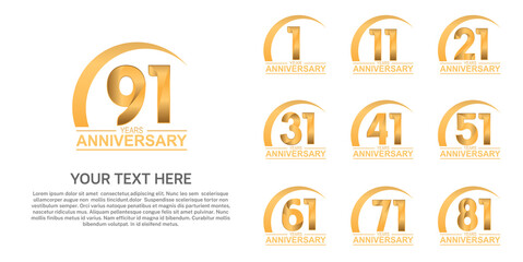 set anniversary logotype premium collection gold color with swoosh on white background