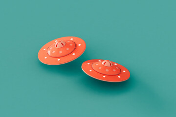 two Pink UFOs on a blue background. 