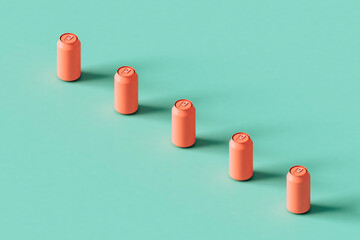 row of Pink can on a blue background