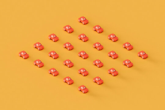 collection of Pink toy car on a yellow background