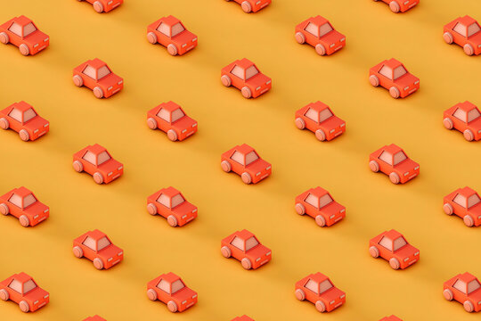 pattern of Pink toy car on a yellow background