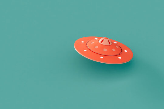 Pink UFO. copy space in the left part of the frame. 3d