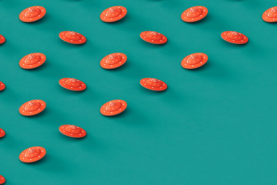 Pink UFOs or UAPs with copy space.