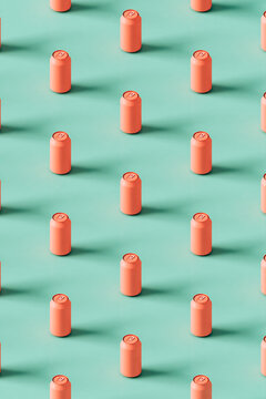 isometric pattern of Pink can on a blue background