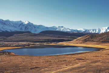 Lake and mountains. Landscape of Altai. Lake Dzhangyzkel, Altai