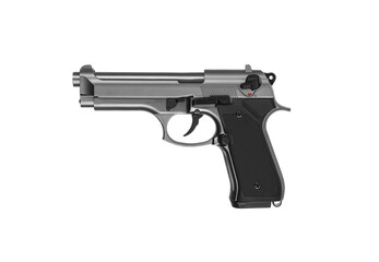 Modern semi-automatic pistol. A short-barreled weapon for self-defense. Arming the police, special units and the army. Isolate on a white back