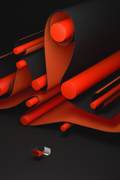 Laptop and chair next to an abstract background