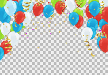 Vector Illustration of a Colorful Party Background with Confetti , Curly Ribbons and Color Glossy Balloons. for parties or celebrations