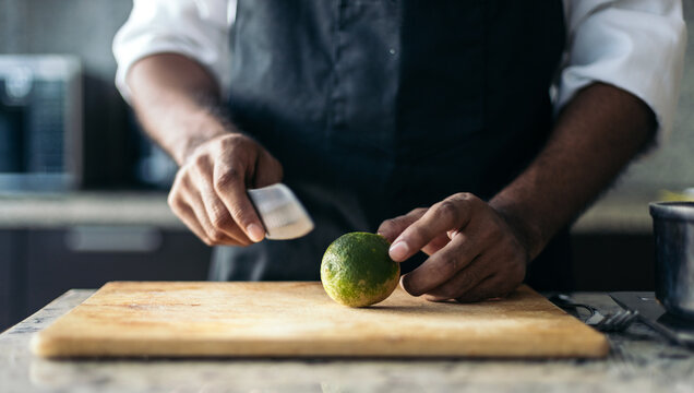 Cutting lemon close up