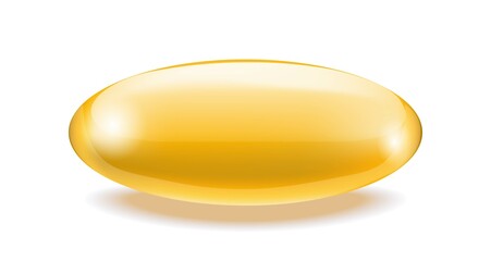 Realistic omega-3 gel capsule, fish oil. 3D vector