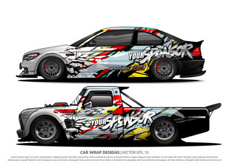Fototapeta premium Race car wrap design vector for vehicle vinyl sticker and automotive decal livery 