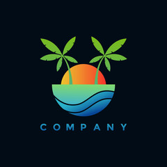 Modern tropical beach logo design illustration