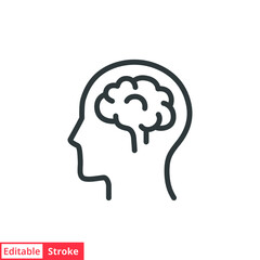 Human brain icon. Simple outline style. Think, mind, head, idea, creative concept. Vector line illustration design isolated. Editable stroke EPS 10.