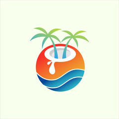Modern tropical coconut logo design illustration