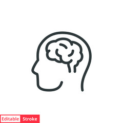 Human brain icon. Simple outline style. Think, mind, head, idea, creative concept. Vector line illustration design isolated. Editable stroke EPS 10.