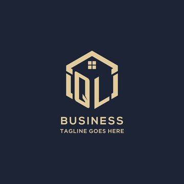 Initials QL logo with abstract home roof hexagon shape, simple and modern real estate logo design