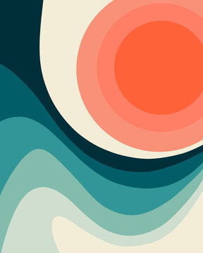 Retro Inspired Sun And Ocean Drawing