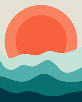 Layered Sun And Wave Illustration