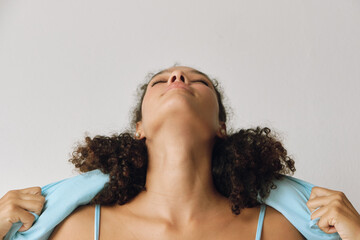 Woman stretching her neck 