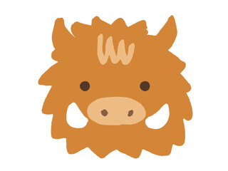 かわいいイノシシの顔／手描きイラスト