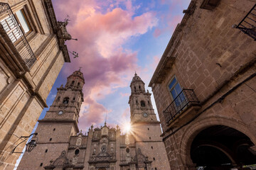 Mexico, Morelia, popular tourist destination Morelia Cathedral on Plaza de Armas in historic center.