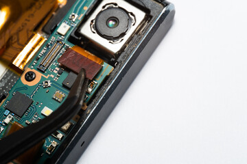 Fototapeta premium camera modules being used in mobile phones. development of mobile cameras. Digital camera lens part. sensor and technology smartphone new high resolution cameras. Mobile phone camera module
