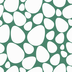 Easter egg. Chicken egg is white. Repeating vector pattern. Isolated green background. Flat style. Seamless holiday ornament. Easter background from eggs. Happy Easter. Fragile shell. 