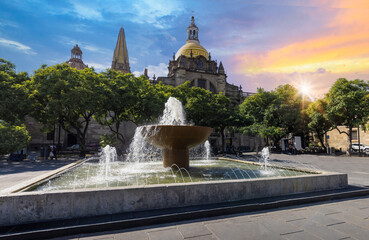 Mexico, Guadalajara Cathedral Basilica in historic center near Plaza de Armas and Liberation Square.