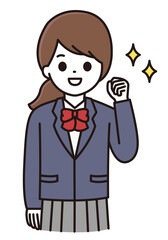 学生 制服 女性 ガッツポーズ イラスト