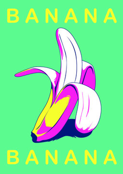 The Banana poster with vintage color style. Vector illustration, use it for poster, print, background, etc