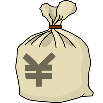recommend clip art: 日本円の入った麻袋（アウトラインあり）