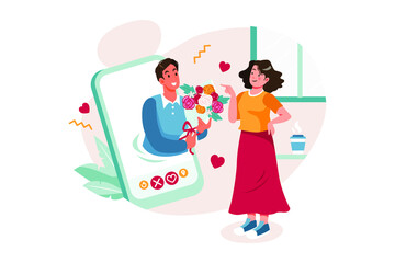 Women selecting dating app usage illustration concept