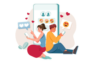 Couple chatting on mobile illustration concept. Flat illustration isolated on white background