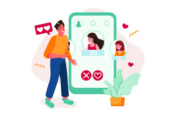Boy selecting age in dating app illustration concept