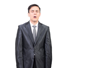 Half asleep man in formal wear in studio