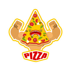 Strong pizza sport logo. pizza Sports team club emblem. food mascot gaming sign. Strong symbol