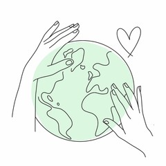 Illustration of the planet Earth and a woman's hands